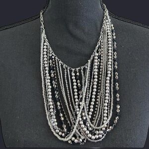 Vintage Elegant Silver and Black Layered Necklace